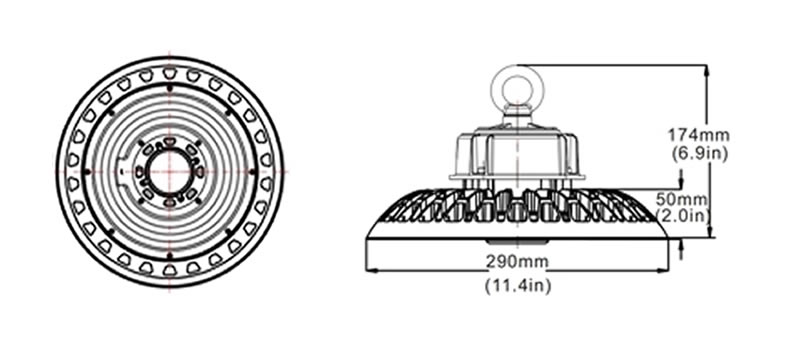 size-motion-sensor-Dimmable-UFO-Highbay-Industrial